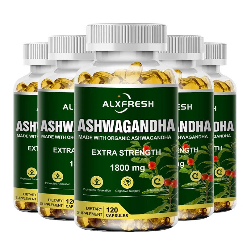 Ashwagandha Root Extract Capsules 1800mg for Natural Mood, Stress, Focus, Brain, Energy, Sleep Health Support