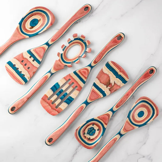 7pcs Pink Wooden Kitchen Utensil Set - Non-Stick, Heat-Resistant Cooking Tools