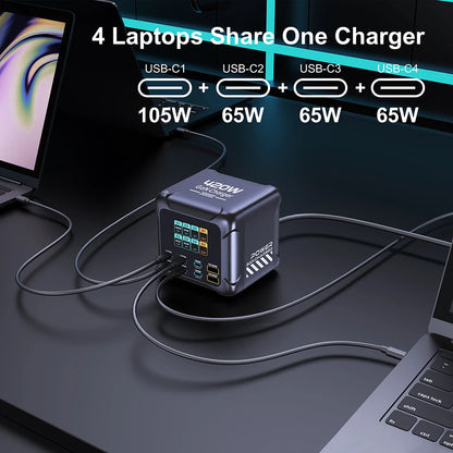 Ubigbuy 420W GaN Charger – PD3.1 140W USB-C Fast Charging Station with Digital Display for MacBook & Samsung