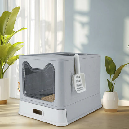 Stainless Steel Cat Litter Box with Lid – Front Entry & Top Exit, Easy-Clean Toilet with Scoop