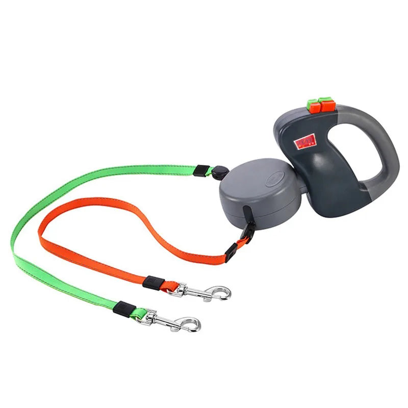 Dual Dog Retractable Leash for 2 Dogs – 10ft Auto-Untangle Reflective Leads, 50lbs Per Dog, Color-Coded Control