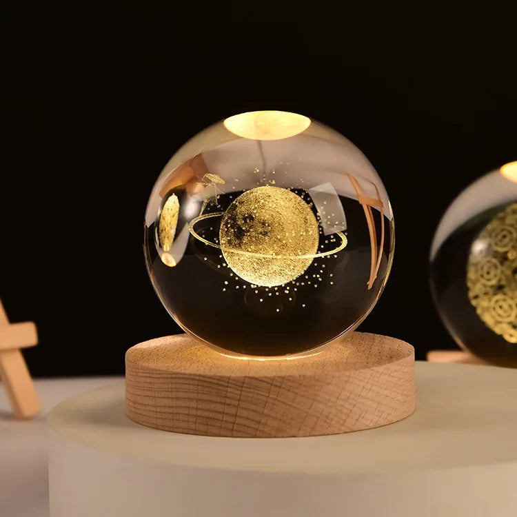 3D Solar System Crystal Ball with LED Base – Decorative Night Light Gift for Astronomy Lovers