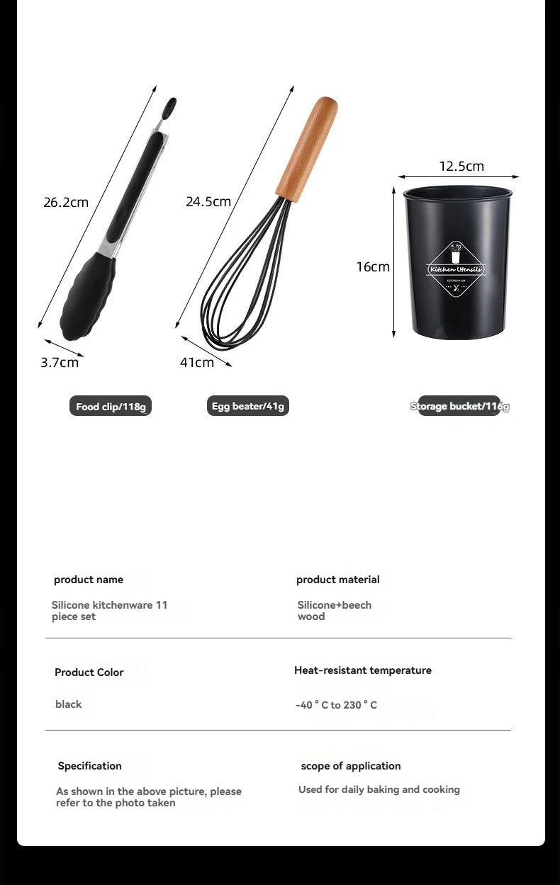 Kitchen Tools Set Wooden Handle Nonstick Pan Food Grade Cooking Silicone Storage Kit Stir Fry Baking Kitchen Set