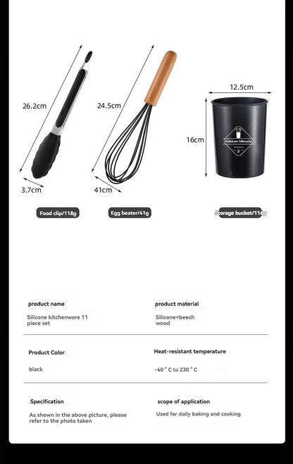 Kitchen Tools Set Wooden Handle Nonstick Pan Food Grade Cooking Silicone Storage Kit Stir Fry Baking Kitchen Set