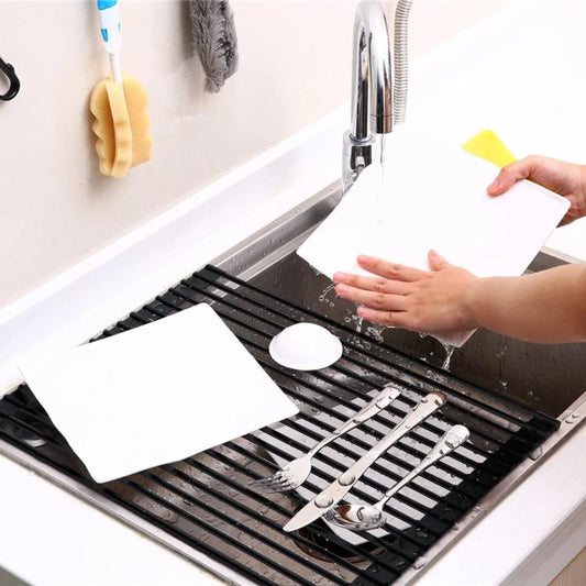 Kitchen Foldable Dish Drying Rack Silicone, Multi-Purpose Foldable Sink Drying Mat, Heat-Resistant and Rust-Proof Dish Rack