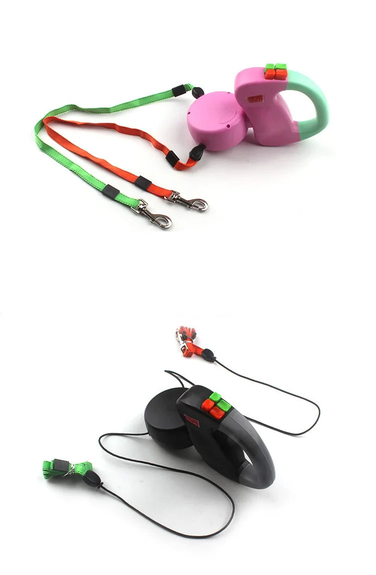 Dual Dog Retractable Leash for 2 Dogs – 10ft Auto-Untangle Reflective Leads, 50lbs Per Dog, Color-Coded Control