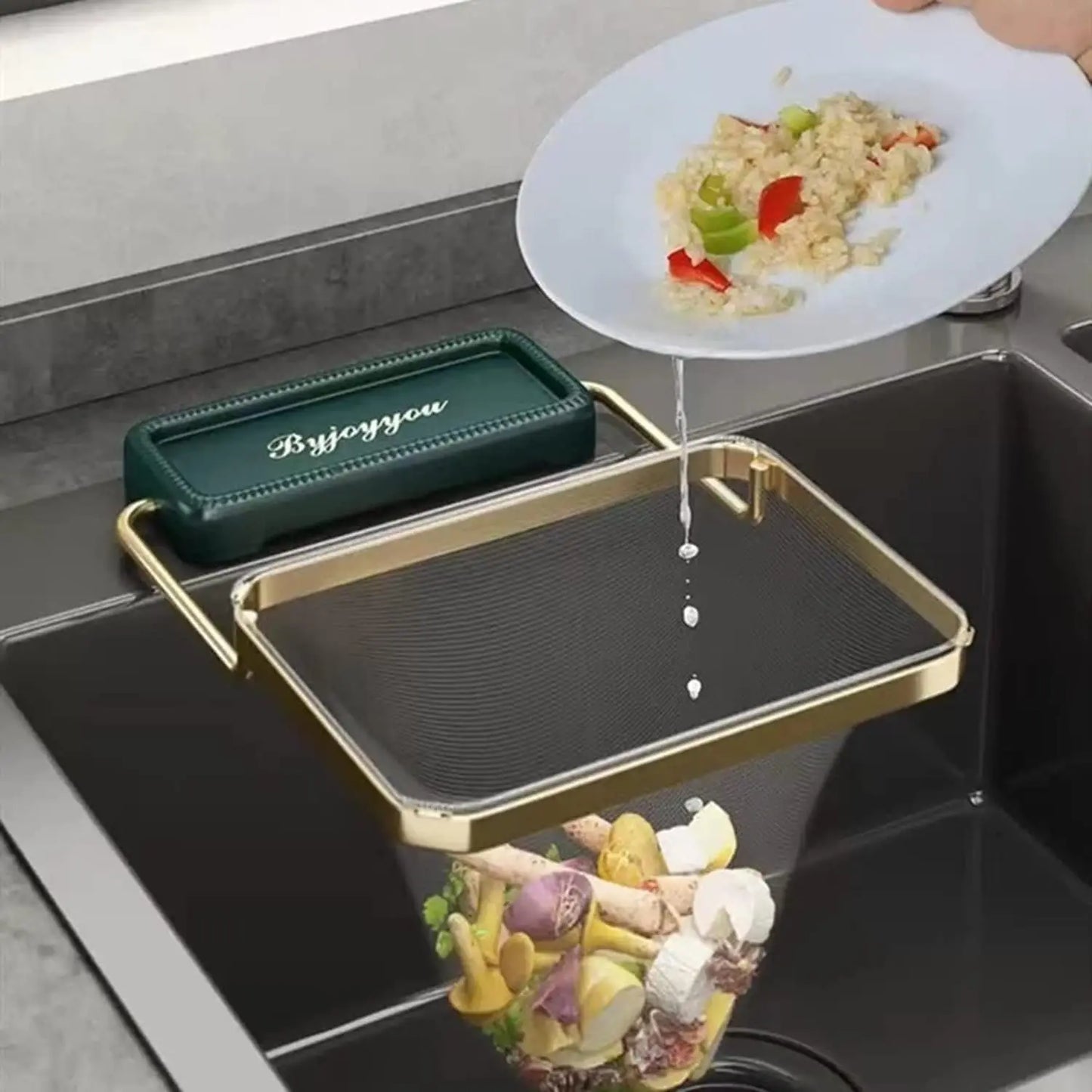 Kitchen Sink Hanging Strainer with 100 Sink Strainer Net Bag Stainless Steel Corner Sink Basket Holder Mesh Sink Strainers