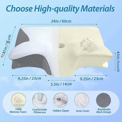 2-in-1 Memory Foam Cervical Pillow – Ergonomic Orthopedic Contour Pillow for Neck Support