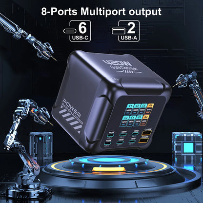 Ubigbuy 420W GaN Charger – PD3.1 140W USB-C Fast Charging Station with Digital Display for MacBook & Samsung