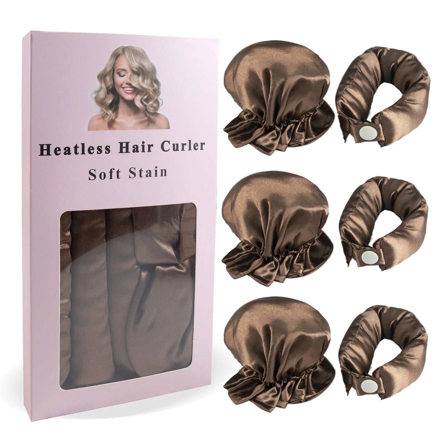 3-Piece Satin Heatless Curling Rod Set – Soft Overnight Curling Headband with Hair Caps for Long Hair