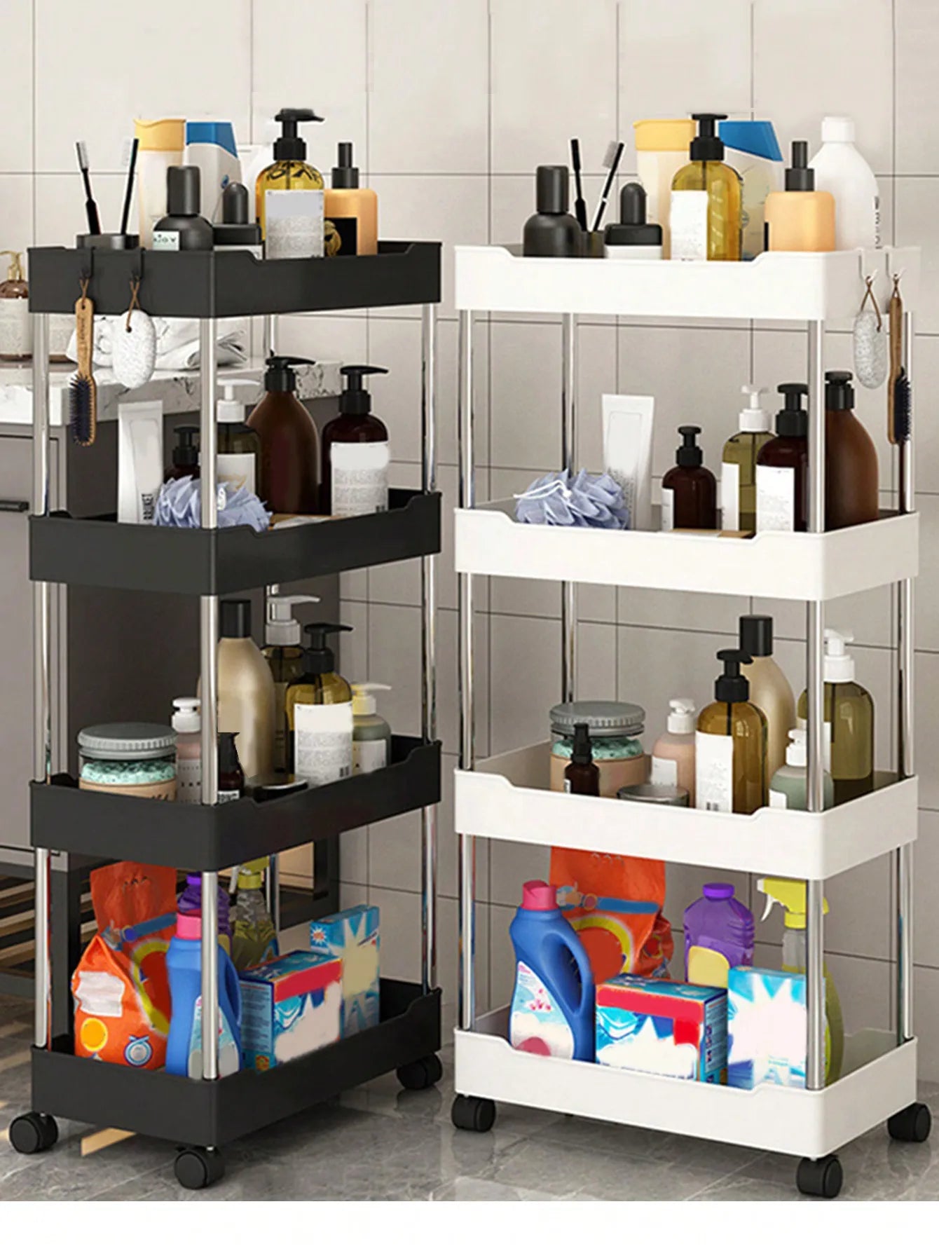 1pcs 3/4-Tier Rolling Utility Cart – Slim Movable Storage Rack & Organizer Shelf for Kitchen, Bathroom, Living Room