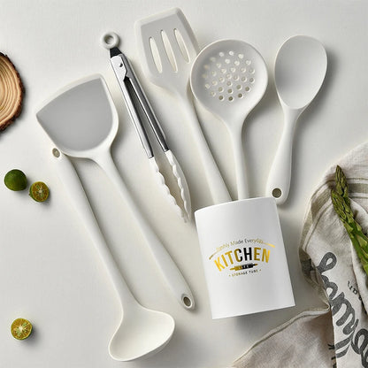6PCS Silicone Kitchenware Non-Stick Cookware Kitchen Utensils Set Spatula Shovel Spoon Cooking Tool Set Withl Storage Bucket Too