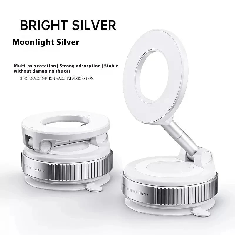 Strong Magnetic Phone Holder with Vacuum Mount – Foldable 360° Adjustable for Car, Desk & Bathroom