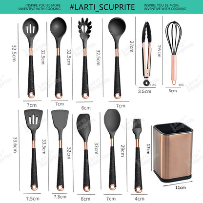 Good Quality Silicone Kitchen Utensils Set Rose Gold Plated Handle Cooking Tool Non-stick Heat Resistant Kitchenware Accessories