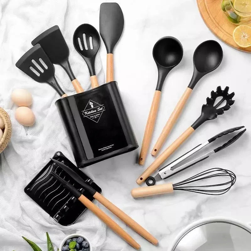 Silicone Kitchen Dishes Cooking Utensils Egg Beaters Spatula Shovel Spoon Soup Tool And Gadgets Kitchenware Set Accessories