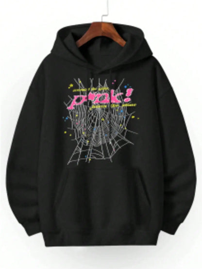 Spiderweb Graphic Hoodie | Y2K Aesthetic Unisex Sweatshirt, Pink Text
