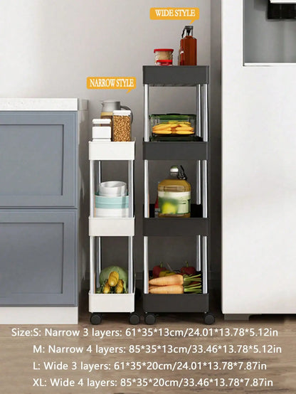 1pcs 3/4-Tier Rolling Utility Cart – Slim Movable Storage Rack & Organizer Shelf for Kitchen, Bathroom, Living Room