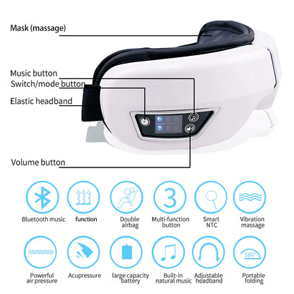 Smart Eye Massager with Airbag Compression – Portable Vibration Eye Care Mask with Bluetooth Music