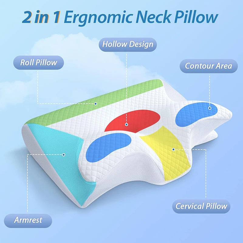 2-in-1 Memory Foam Cervical Pillow – Ergonomic Orthopedic Contour Pillow for Neck Support