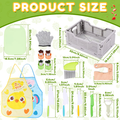 17Pcs Kids Kitchen Knife Set Safe Kids Cooking Set with Foldable Storage Box Multipurpose Toddler Knife Kit for Gathering Party