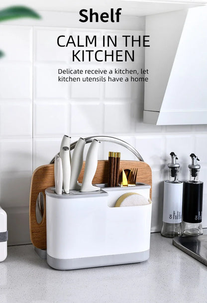 Multifunctional Tool Storage Rack Home Supplies Kitchen Shelves Chopstick Barrel Pot Cover Rack Knife Holder Kitchen Accessories