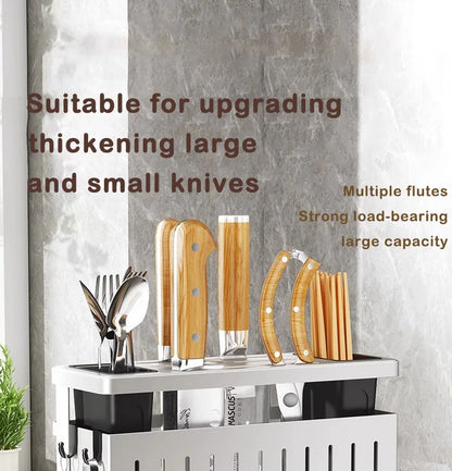 Stainless Steel Kitchen Storage Knife Rack Wallmounted Multifunctional Knife Rack Chef Accessories Home Items Hooks Storage Rack