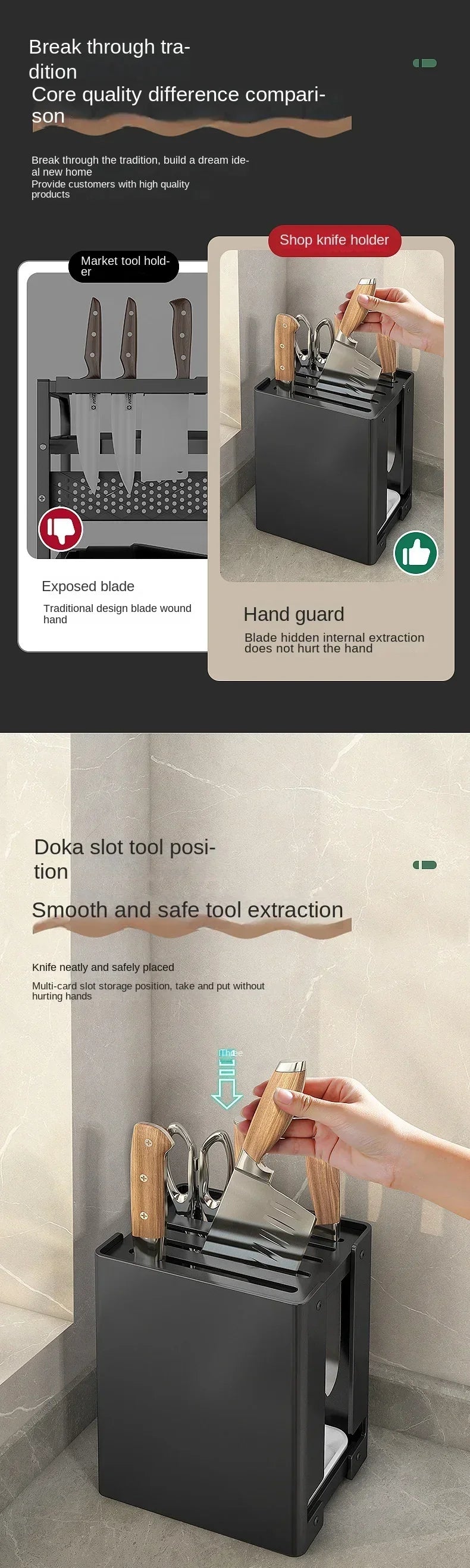 Multi-Functional Kitchen Accessories Knife Rack Kitchen Knife Rack Knife Rack Kitchen Draining Magnetic Kitchenware Knife Block