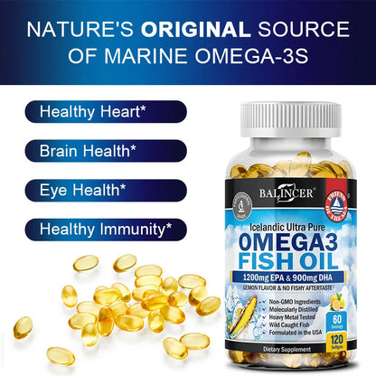 Omega-3 Fish Oil Capsules – High EPA & DHA, Supports Heart, Brain & Overall Health, 120 Softgels