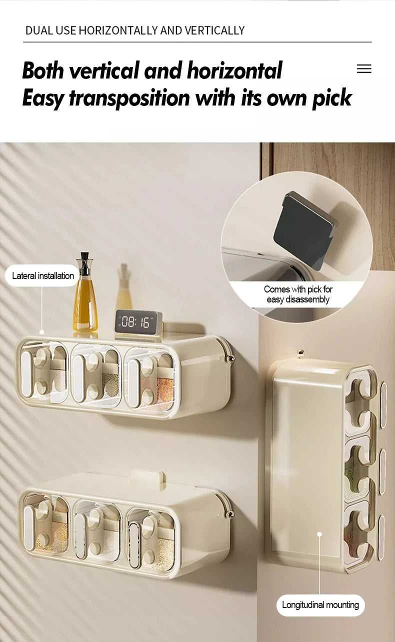 Kitchen Seasoning Jar Household Seasoning Salt Jar Wall Mounted Non Perforated Strong Suction Cup Combination Set