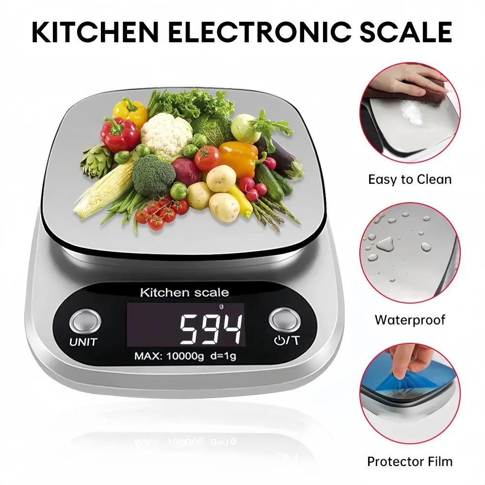 Digital Kitchen Scale 10kg/1g – Stainless Steel LCD Electronic Food Scale for Baking, Coffee & Jewelry
