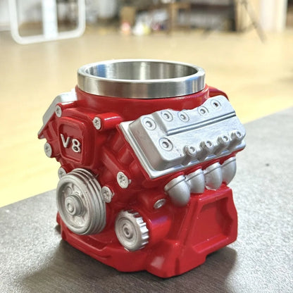 Stainless Steel V8 Engine Coffee Mug – Funny Car Engine Design Tea & Cocktail Cup for Car Enthusiasts