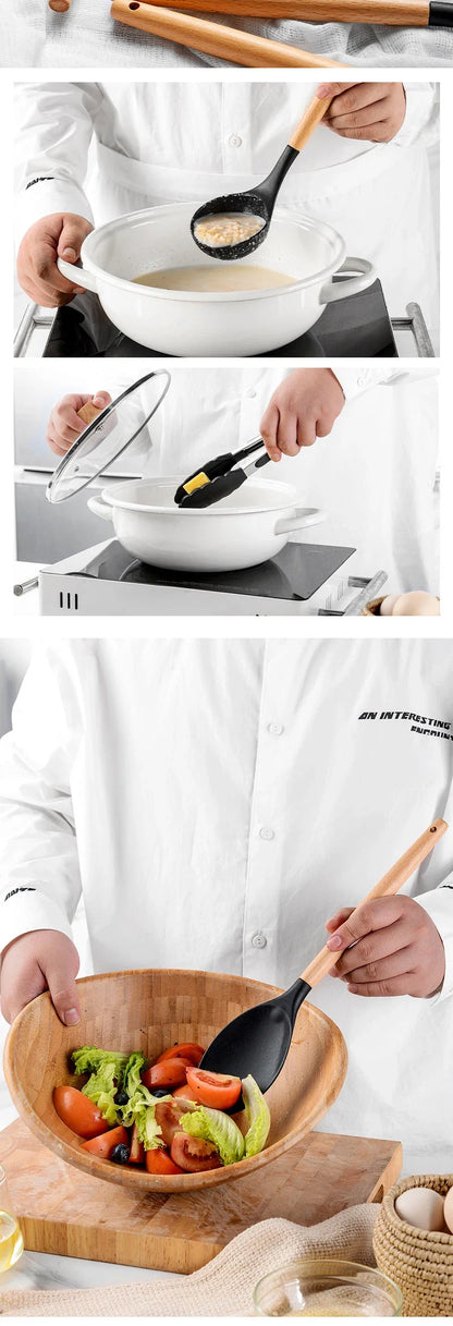 Silicone Kitchen Dishes Cooking Utensils Egg Beaters Spatula Shovel Spoon Soup Tool And Gadgets Kitchenware Set Accessories