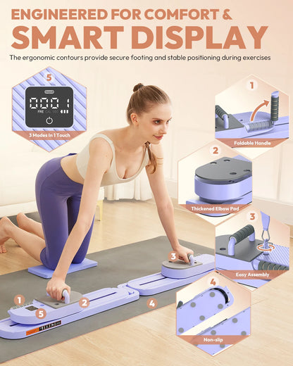 Portable Pilates Board with Resistance Bands – Multi-Functional Full Body Fitness Reformer for Women, Home Workout