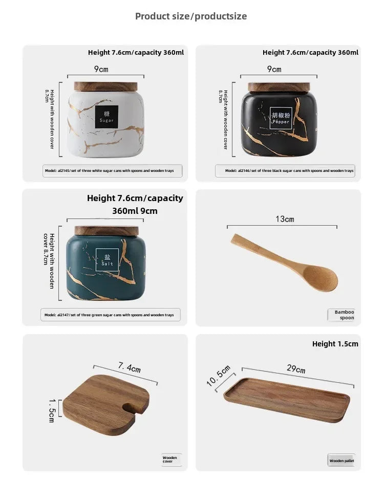 Japanese kitchen matte seasoning jar set, marble ceramic household combination seasoning box, salt and sugar, seasoning bottle.