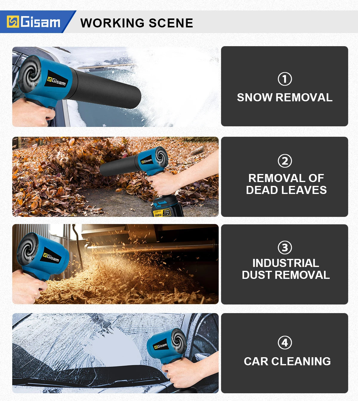 Gisam 300000RPM Brushless Electric Turbo Blower Jet Fan – 400m/s Handheld Air Blower for Dust Cleaning & Leaf Blowing, Compatible with Makita 18V Battery