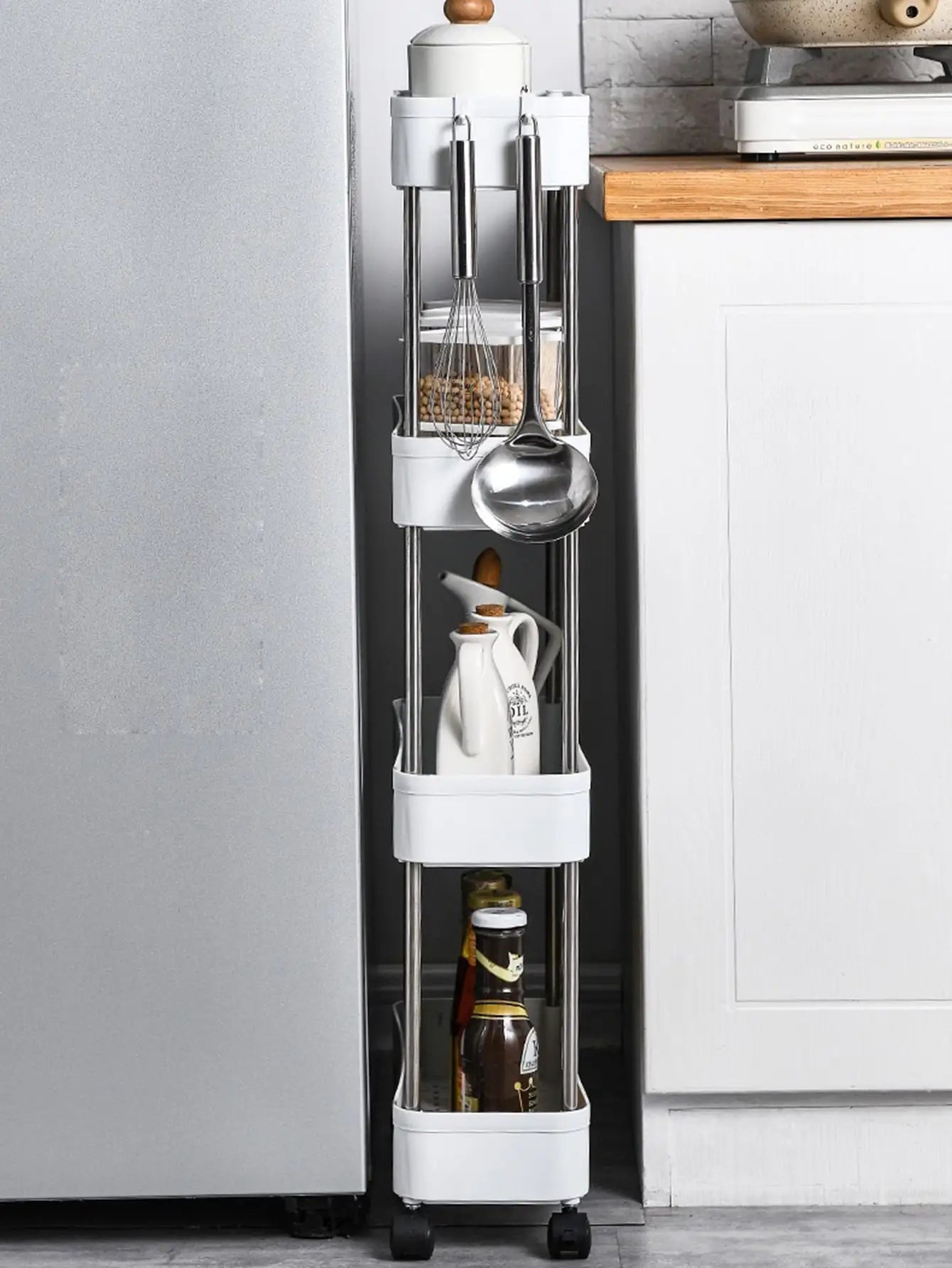 1pcs 3/4-Tier Rolling Utility Cart – Slim Movable Storage Rack & Organizer Shelf for Kitchen, Bathroom, Living Room