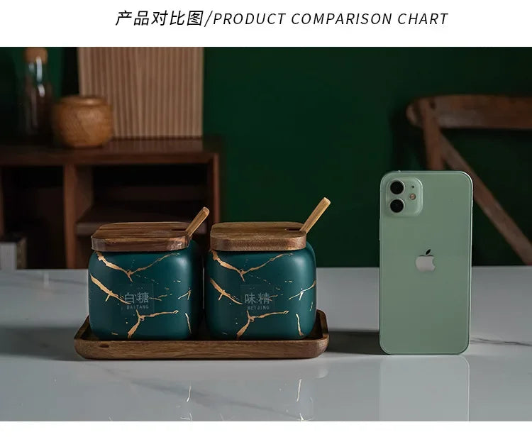 Japanese Kitchen frosted seasoning pot set two pack marble ceramic household combined seasoning box salt sugar seasoning bottle