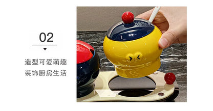 Ceramic household cute condiment box Condiment jar Salt jar condiment jar with covered kitchen storage utensils
