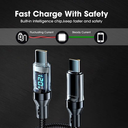 120W Super Fast Charging Cable – USB-A to USB-C & USB-C to USB-C with LED Display (Not Compatible with Xiaomi/iPhone/Samsung)