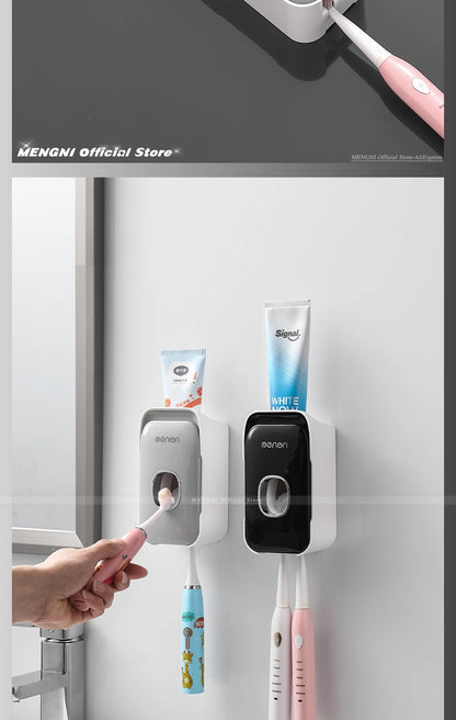 Automatic Toothpaste Dispenser Wall-Mounted Bathroom Toothpaste Squeezer Punch-Free Toothbrush Holder Rack Bathroom Acces