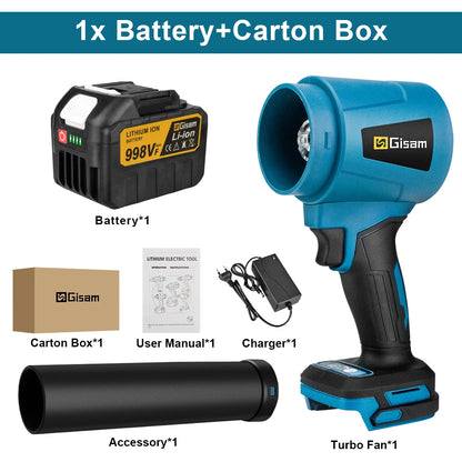 Gisam 300000RPM Brushless Electric Turbo Blower Jet Fan – 400m/s Handheld Air Blower for Dust Cleaning & Leaf Blowing, Compatible with Makita 18V Battery