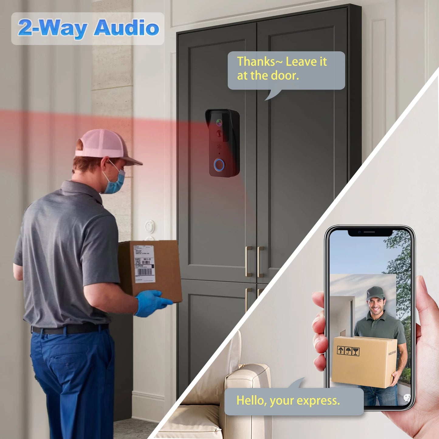 Smart 5G & 2.4G WiFi Video Doorbell – 1080P HD, Wireless Outdoor Camera with Waterproof Intercom & Real-Time Alerts