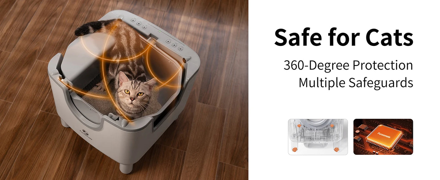 F6 Self-Cleaning Automatic Cat Litter Box – Open-Top Smart Design with Odor Control & Safety Protection