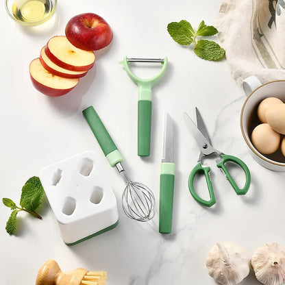 Kitchen Gadgets 5-piece Set Fruit Knife Household Paring Knife Egg Beater Melon Planing Combination Storage