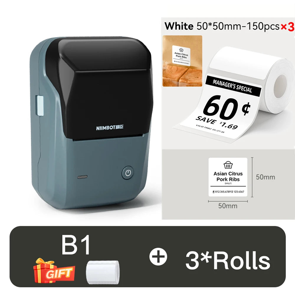 NIIMBOT B1 Portable 2-Inch Thermal Label Printer – Mini Bluetooth Sticker & Adhesive Tape Printer for Smartphones & PC