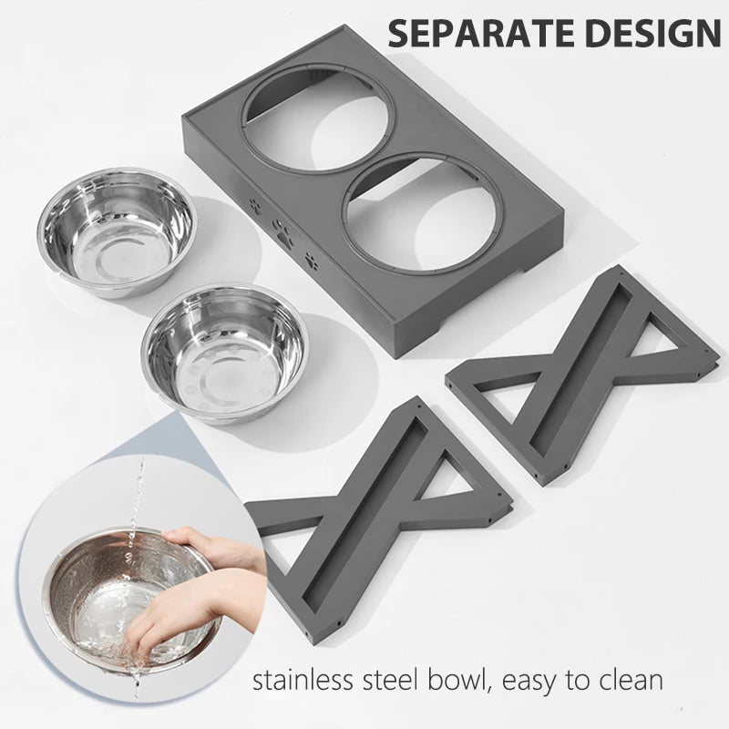 Adjustable Height Elevated Dog Bowls with Stand: Stainless Steel Pet Feeding Dish for Medium & Large Dogs, Anti-Slip Cat Food Water Feeder