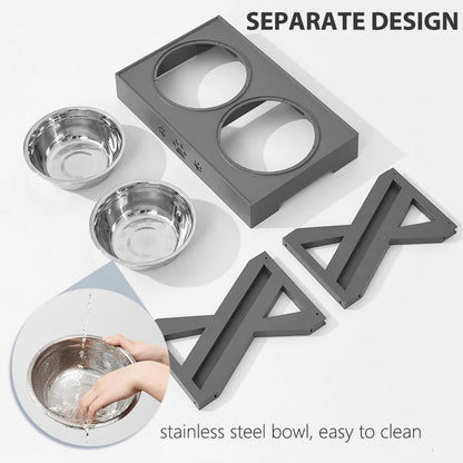 Adjustable Height Elevated Dog Bowls with Stand: Stainless Steel Pet Feeding Dish for Medium & Large Dogs, Anti-Slip Cat Food Water Feeder