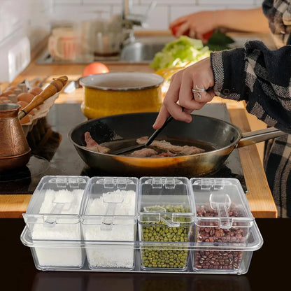 Clear Seasoning Box - Spice Storage Container Storage Tool for Kitchen Herb Spice Tools Gadgets-Cruet with Cover and Spoon