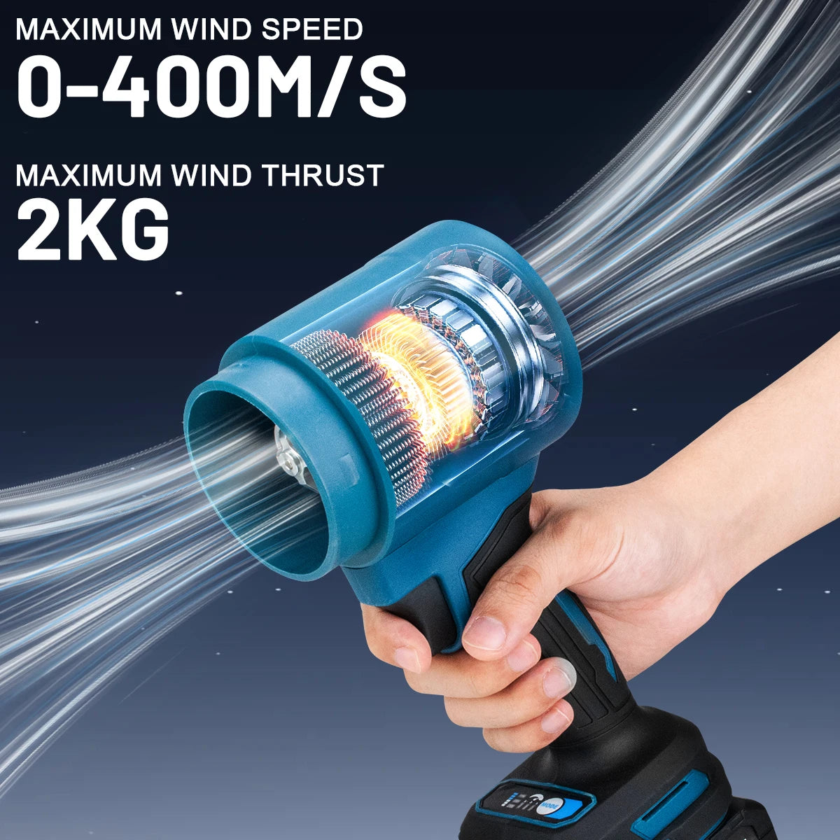 Gisam 300000RPM Brushless Electric Turbo Blower Jet Fan – 400m/s Handheld Air Blower for Dust Cleaning & Leaf Blowing, Compatible with Makita 18V Battery