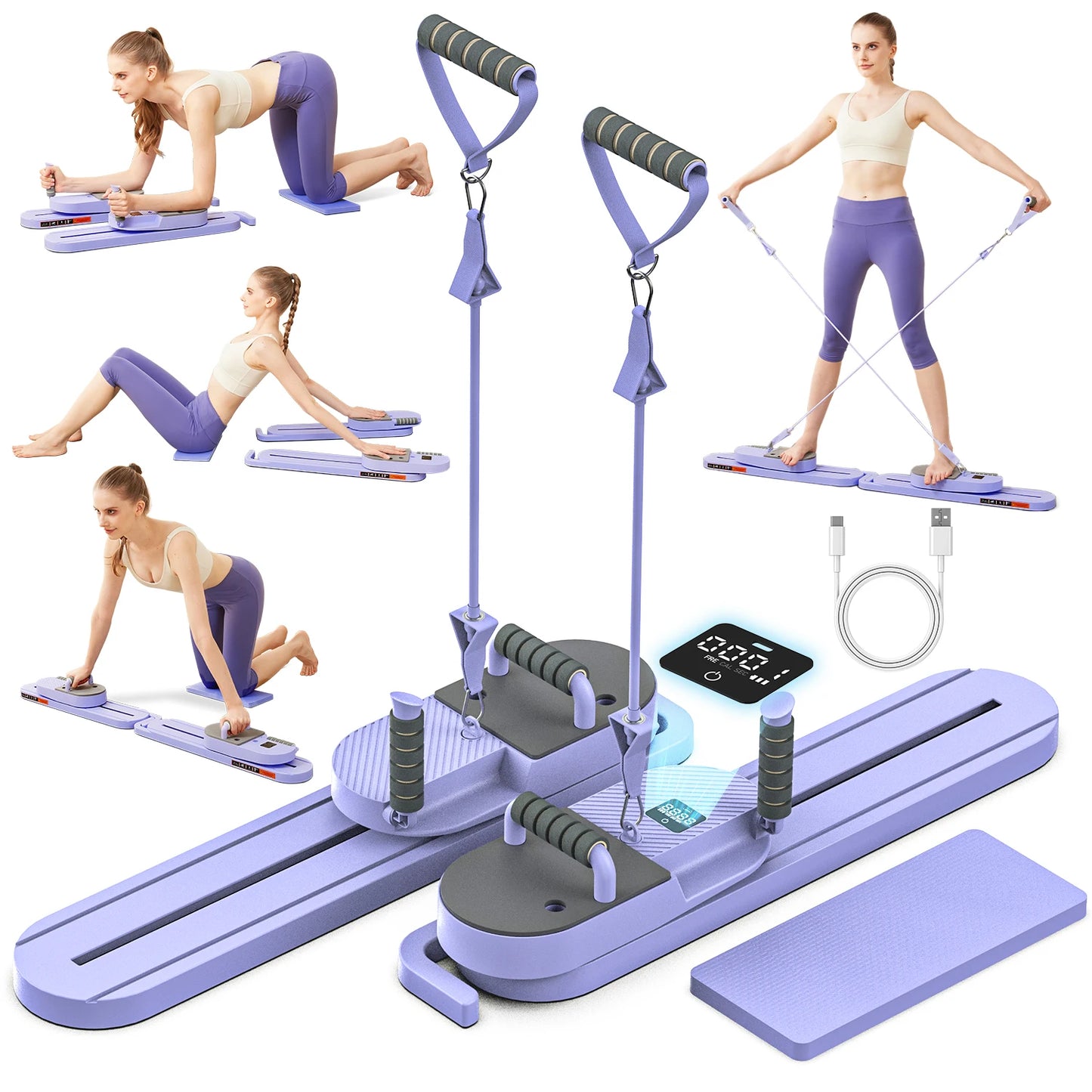 Portable Pilates Board with Resistance Bands – Multi-Functional Full Body Fitness Reformer for Women, Home Workout